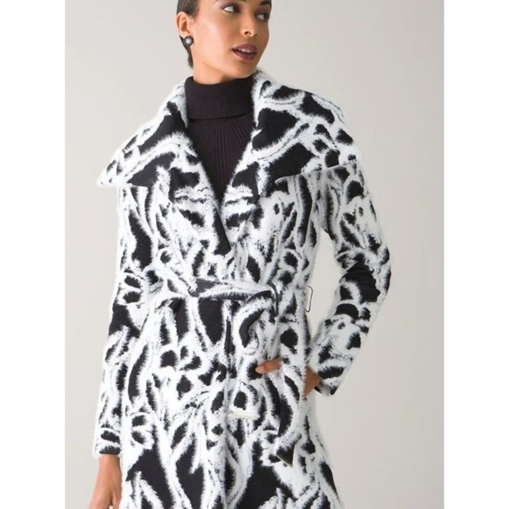 White House Black Market Iris Sweater Coat XL Black White Belted Heavy Luxury - Picture 3 of 16